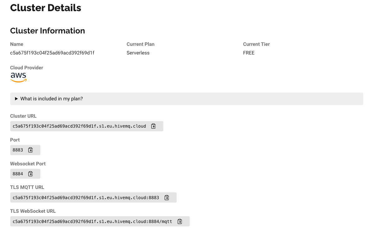 Cluster Details in HiveMQ Cloud