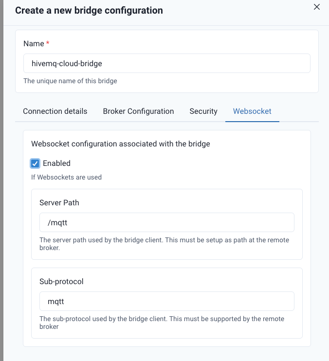 HiveMQ Edge Bridge Config for WebSocket