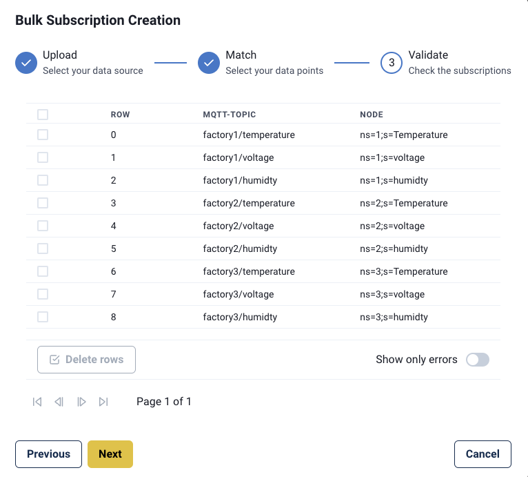 Subscription Import Dialog