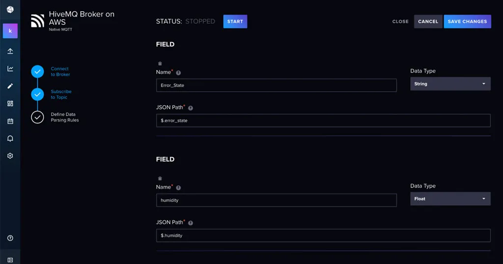 InfluxDB Cloud Native Collectors’ user interface to define data parsing rules