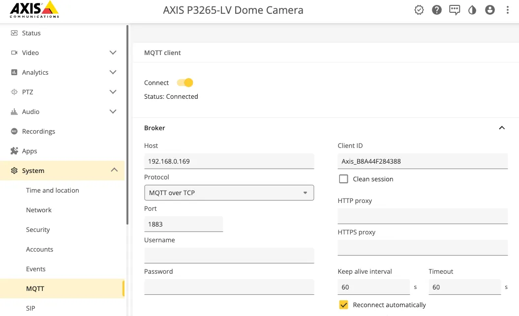 Connecting the Axis network camera MQTT client to the HiveMQ Broker.