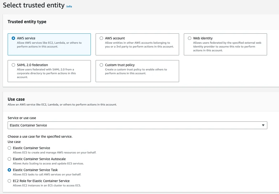 Create a new role selecting the Elastic Container Service Task as use case