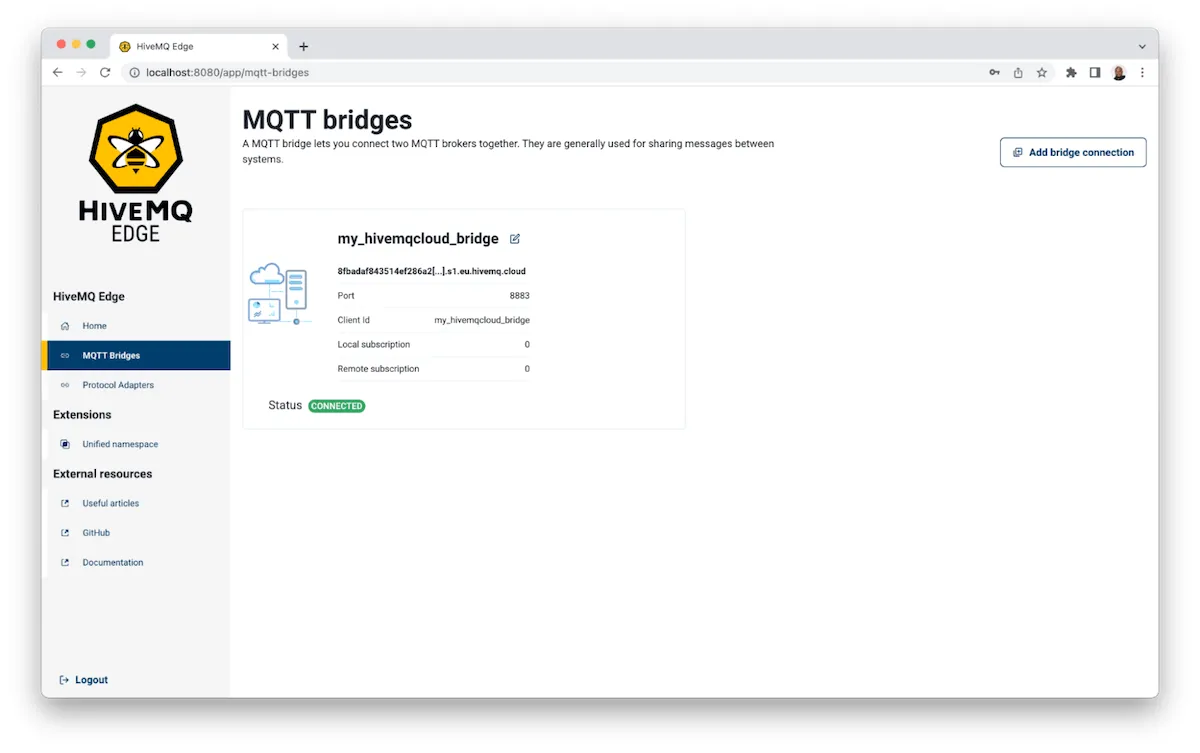 MQTT Bridges Connected Bridge Status