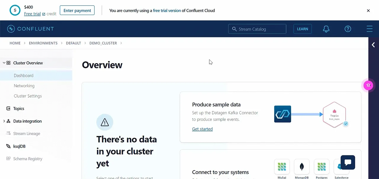This is the screen that shows Cluster Overiew on Confluent Cloud