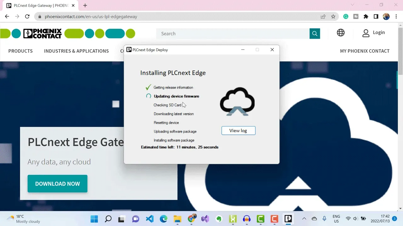Install via Web option to download and transfer the latest version of PLCnext Edge Gateway