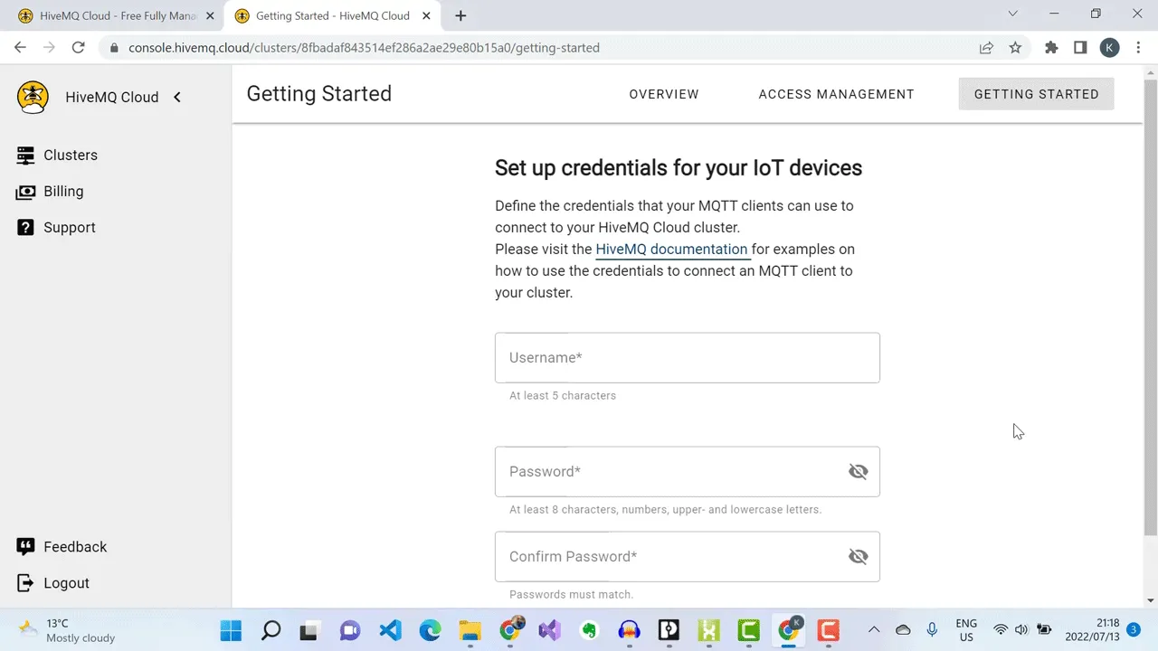 set up credentials that MQTT clients can use to connect
