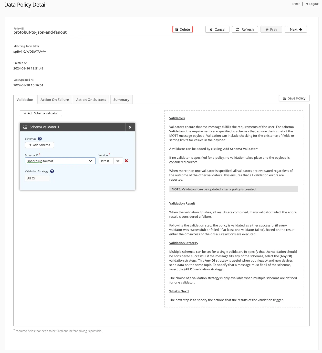 First page of creating a new data policy in the Control Center