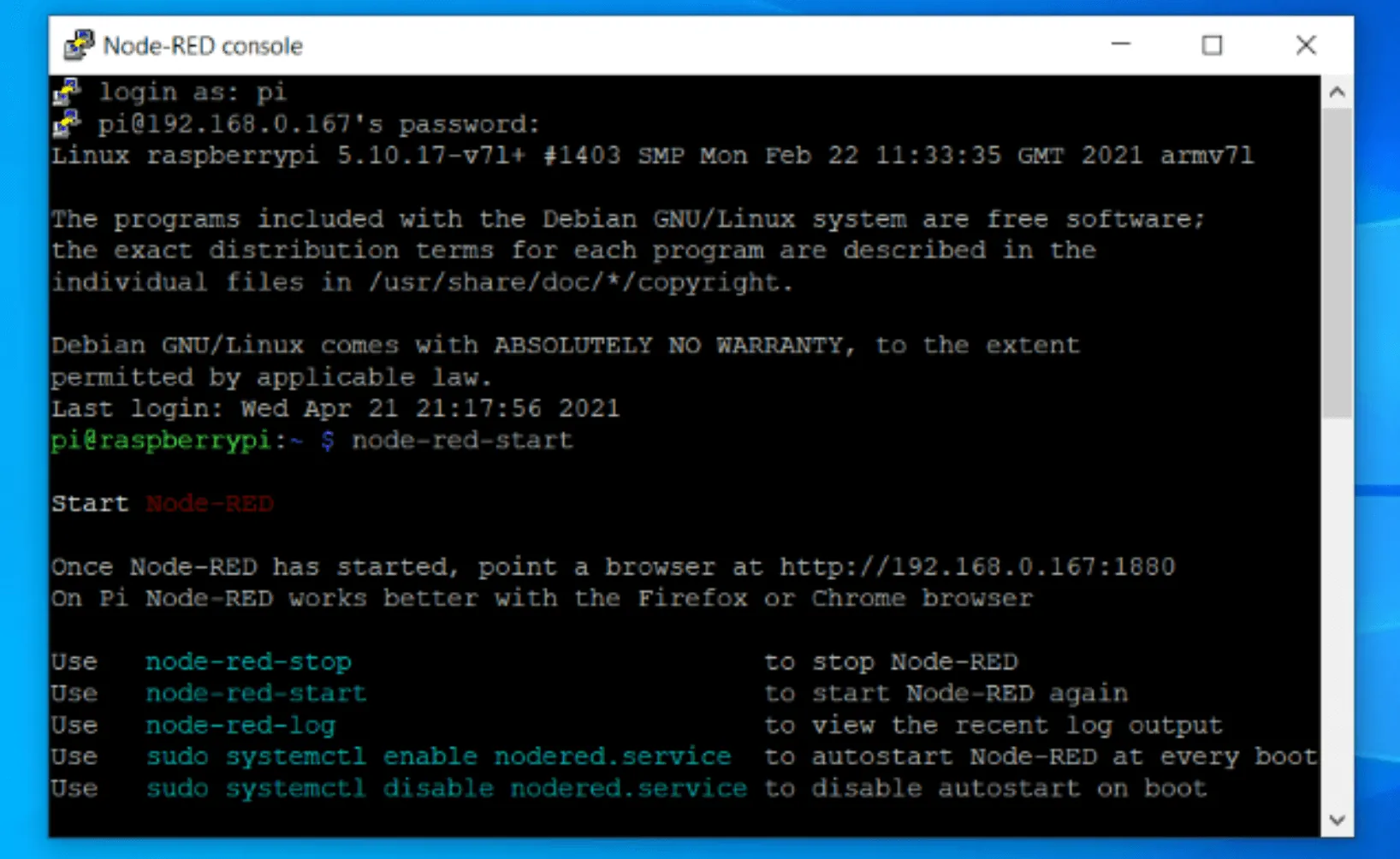 “node-red-start” command on the terminal to start Node-Red “node-red-start” command on the terminal to start Node-Red