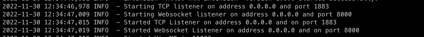 Verify a websocket listener is started on port 8000