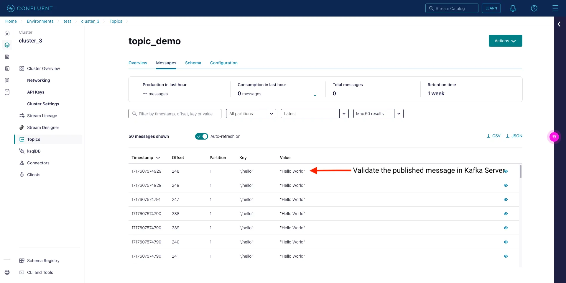 Kafka Server for validate the streaming of IoT data