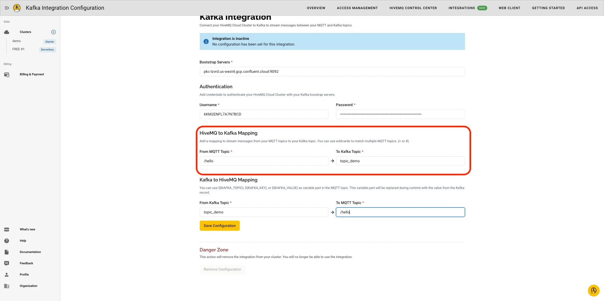 Send data from HiveMQ to Kafka