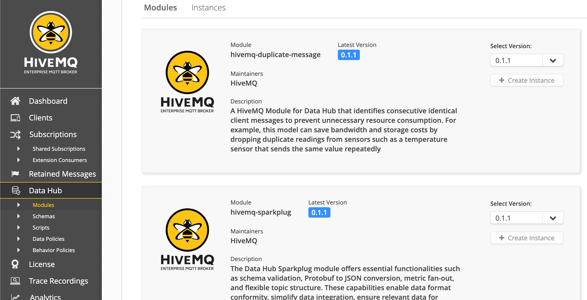 Data Hub Modules screenshot