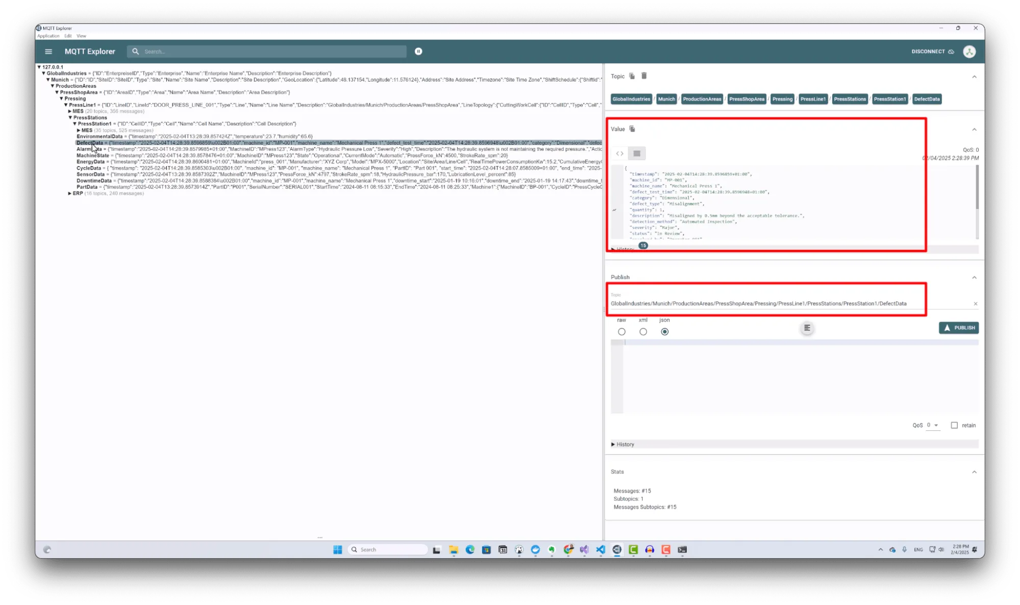 Production defects under the DefectData topic