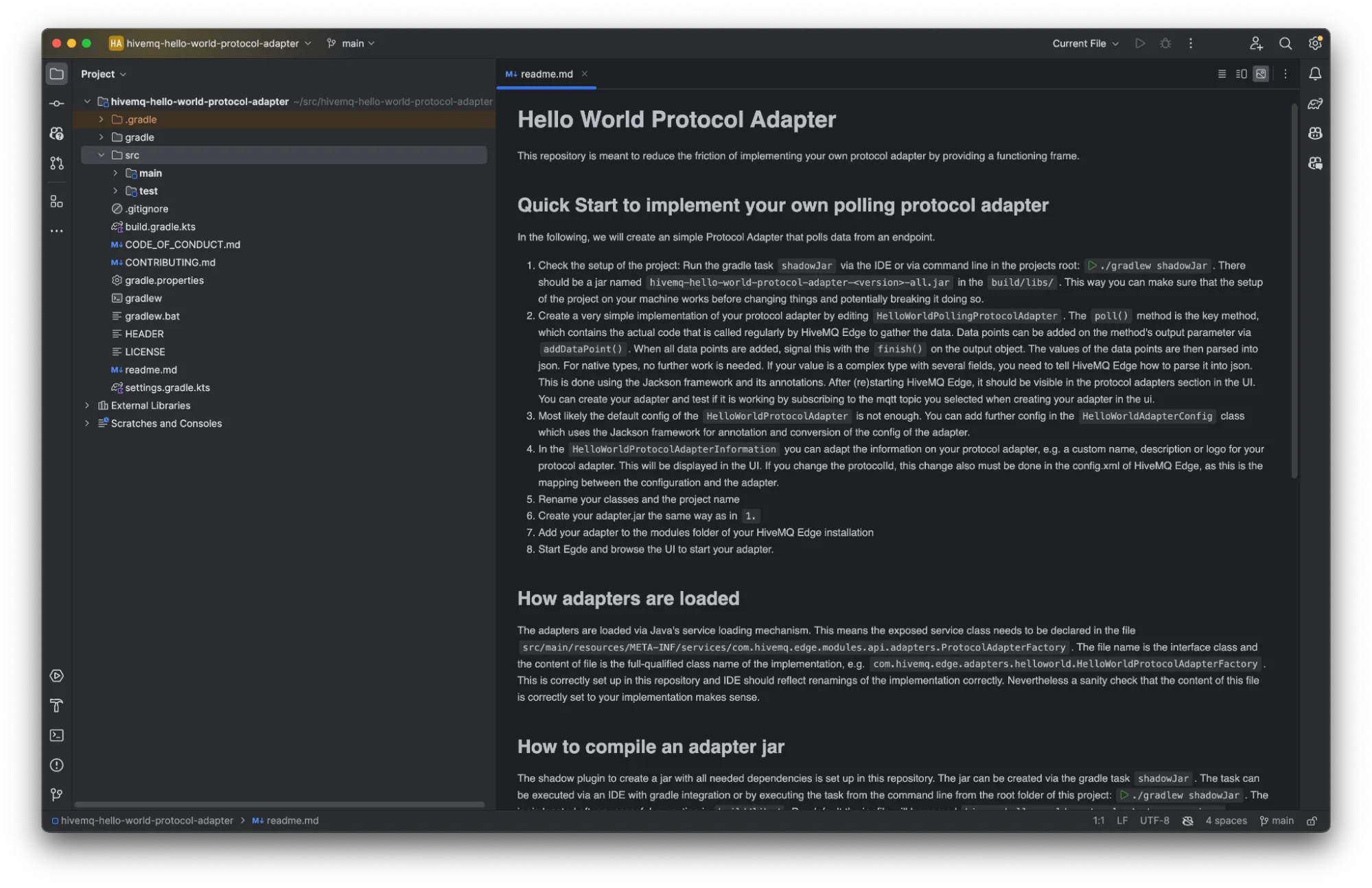 Open the Project in an IDE and Set Up a New Project – How to Build a File-based Protocol Adapter for HiveMQ Edge