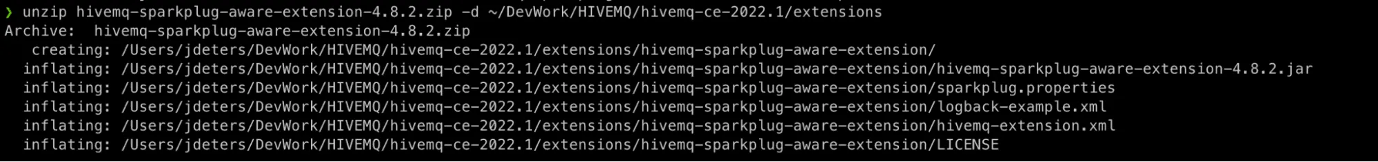 unzipped into HiveMQ CE’s extensions folder