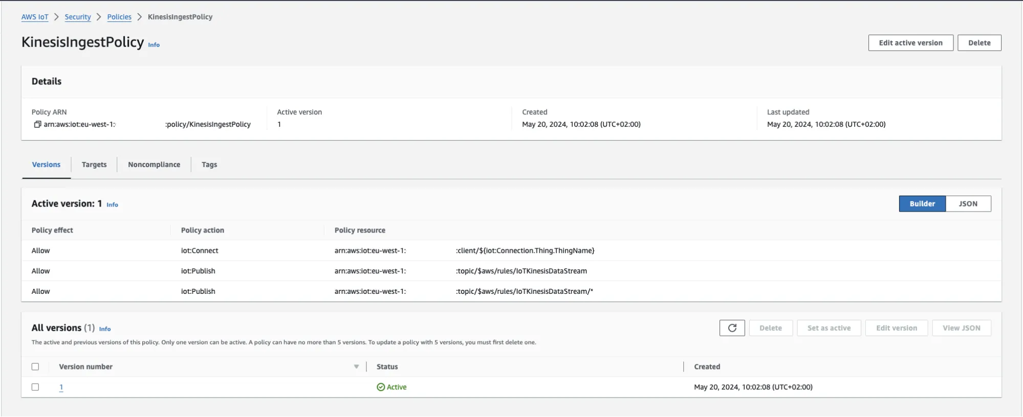 An IoT Policy in the AWS Web Console