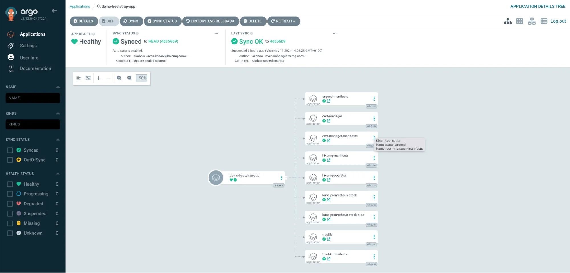 Argo CD web UI showing an overview of all applications.