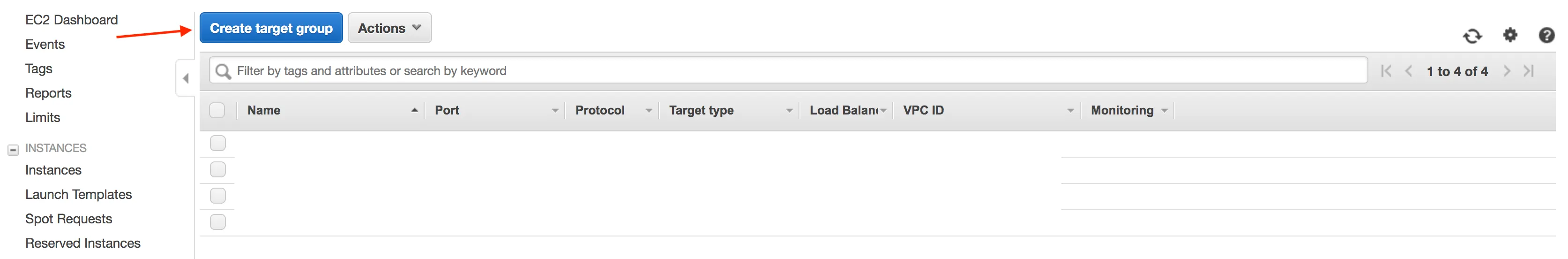 Go to Target Groups of your EC2 account and click “Create target group”.