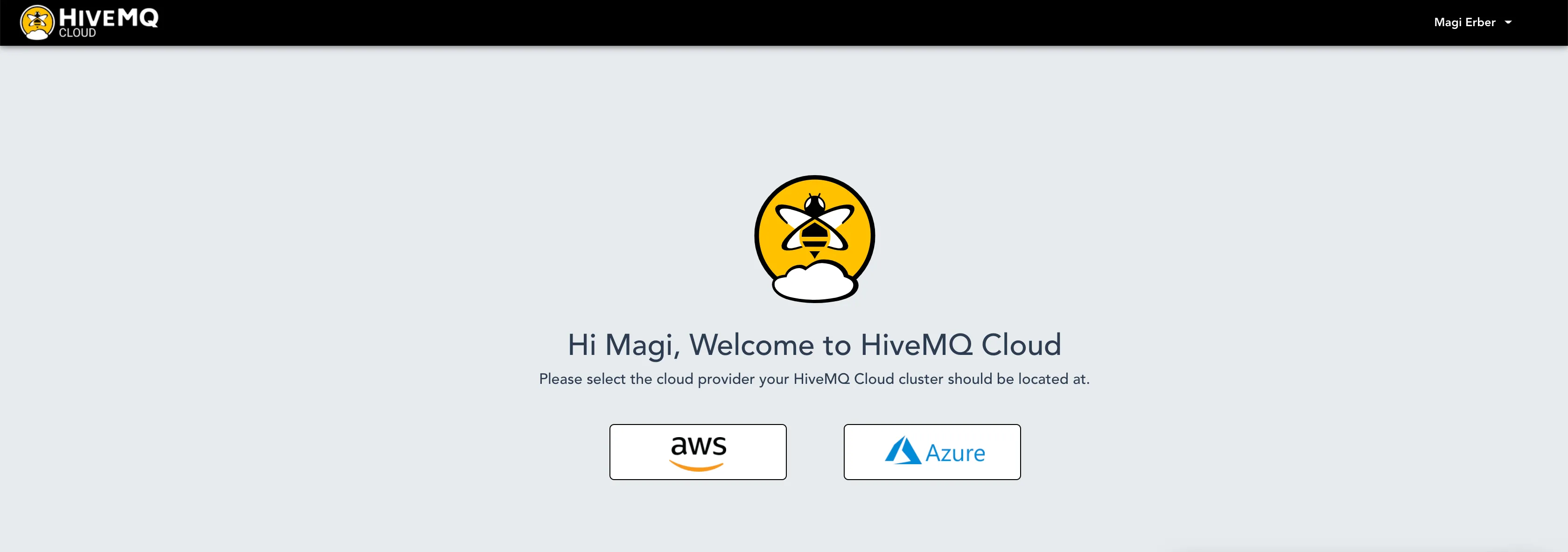 HiveMQ Cloud on Azure Welcome Screen