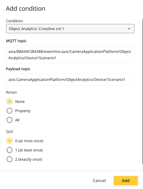 Connecting the Axis network camera MQTT client to the HiveMQ Broker.