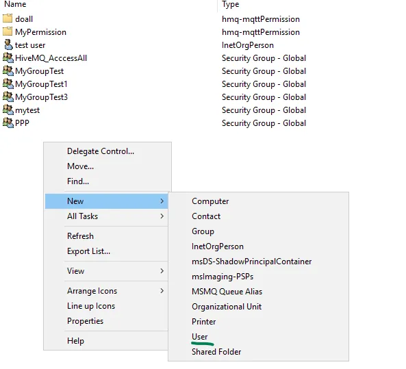 Create a user and assign the right group as “Member Of”