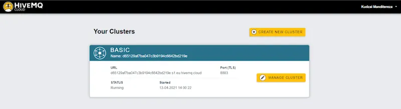 HiveMQ Your Clusters Page HiveMQ Your Clusters Page