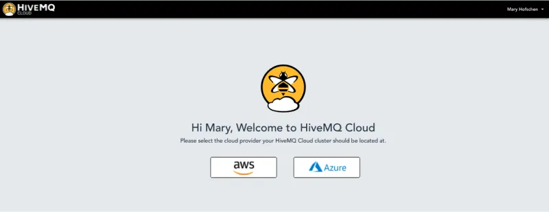 HiveMQ Cloud Welcome Screen