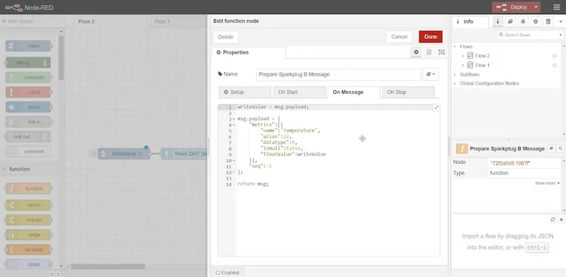 paste the code for creating an MQTT Sparkplug object along with corresponding Properties values paste the code for creating an MQTT Sparkplug object along with corresponding Properties values