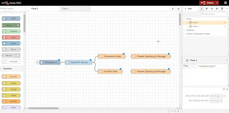 Create two function blocks called Prepare Sparkplug B Message Create two function blocks called Prepare Sparkplug B Message