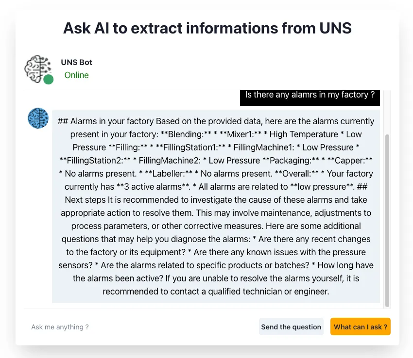 Sample example to start asking questions about our UNS data to Gemini