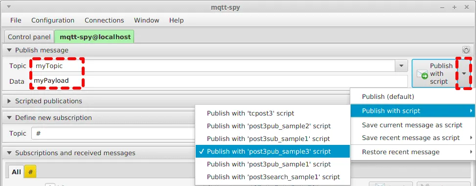 Selecting the script in MQTT Spy